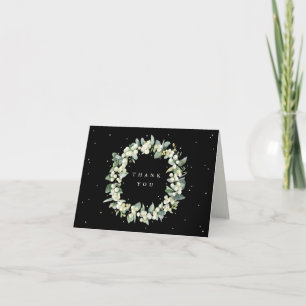 Tarjeta De Agradecimiento Boda de la flor de nieve negra + eucalipto