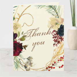 Tarjeta De Agradecimiento Boda de la floral floral Gold Burgundy Watercolor