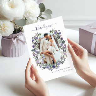 Tarjeta De Agradecimiento Boda de la guirnalda floral Boho Purple Lavender