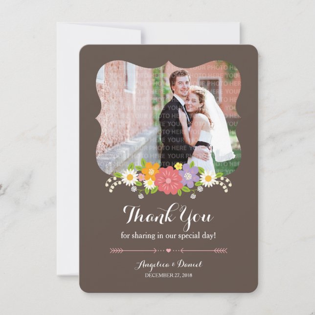 Tarjeta De Agradecimiento Boda de la guirnalda floral de Boho (Anverso)