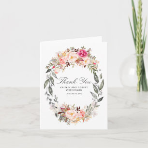 Tarjeta De Agradecimiento Boda de la guirnalda floral rosa de Rubor Gracias