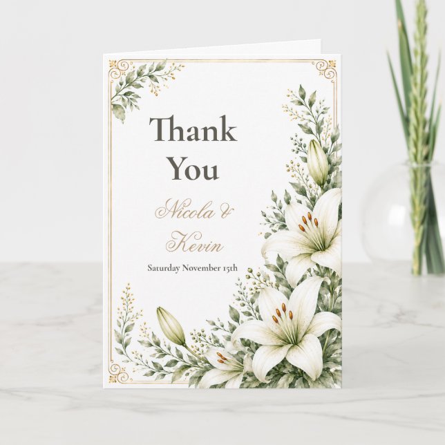 Tarjeta De Agradecimiento Boda de la Lirios Blancos (Anverso)