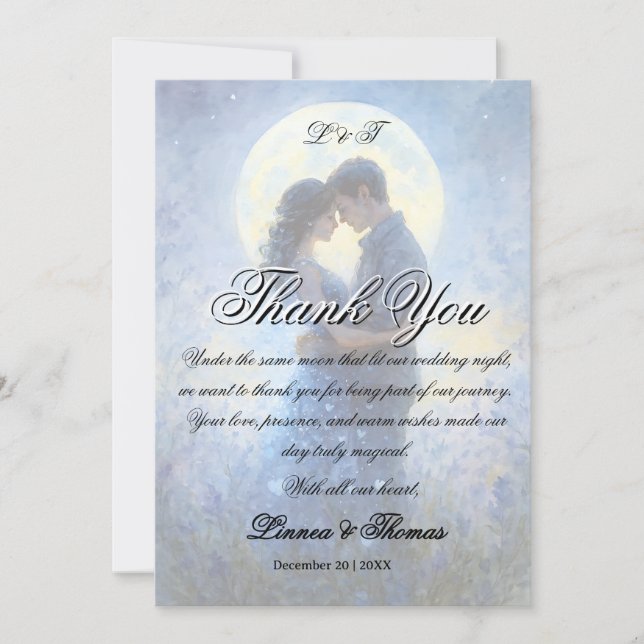 Tarjeta De Agradecimiento Boda de la luna Celestial Love Night Sky Theme (Anverso)