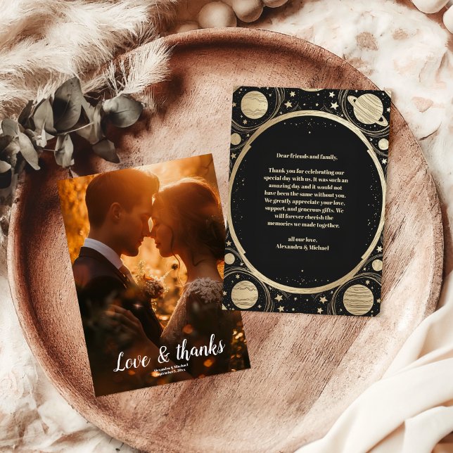 Tarjeta De Agradecimiento Boda de la luna de oro negro celestial (Subido por el creador)