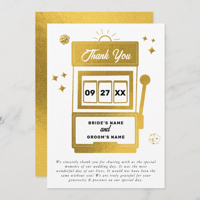 Tarjeta De Agradecimiento Boda de la máquina tragaperras del Casino de desti (Anverso / Reverso)