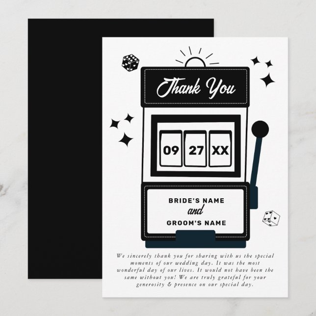 Tarjeta De Agradecimiento Boda de la máquina tragaperras del Casino de desti (Anverso / Reverso)