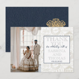 Tarjeta De Agradecimiento Boda de la Marina Azul de la India. Gracias