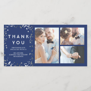 Tarjeta De Agradecimiento Boda de la Marina Elegante de Silver Confetti Grac