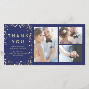 Tarjeta De Agradecimiento Boda de la Marina Elegante Gold Confetti Gracias