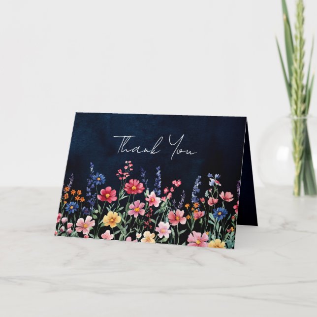 Tarjeta De Agradecimiento Boda de la Marina Floral Boho, un país rústico de  (Anverso)