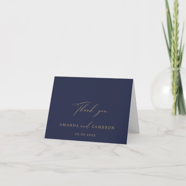 Tarjeta De Agradecimiento Boda de la Marina Romántica de la Caligrafía de Or (Anverso)
