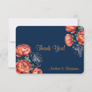 Tarjeta De Agradecimiento Boda de la Marina y el Naranja Peony