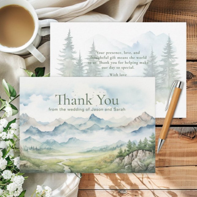 Tarjeta De Agradecimiento Boda de la naturaleza de las montañas rusas gracia (Mountain wedding thank you card)