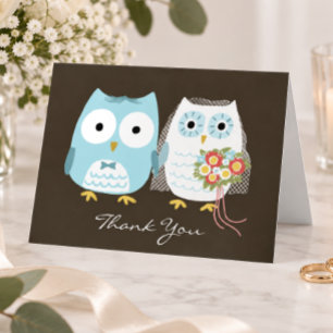 Tarjeta De Agradecimiento Boda de la novia y el novio búhos recién casados A