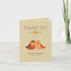Tarjeta De Agradecimiento Boda de la pareja de búhos de Boho Lovebird