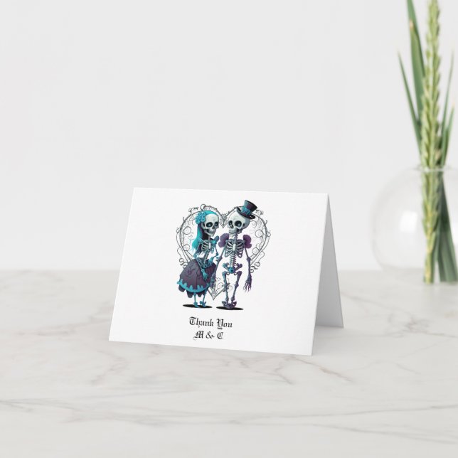 Tarjeta De Agradecimiento Boda de la pareja Skeleton (Anverso)