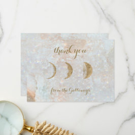 Tarjeta De Agradecimiento Boda de la tipografía celestial de oro azul de la 