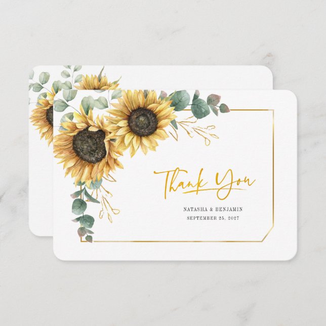 Tarjeta De Agradecimiento Boda de la vegetación de la floración del girasol  (Anverso / Reverso)