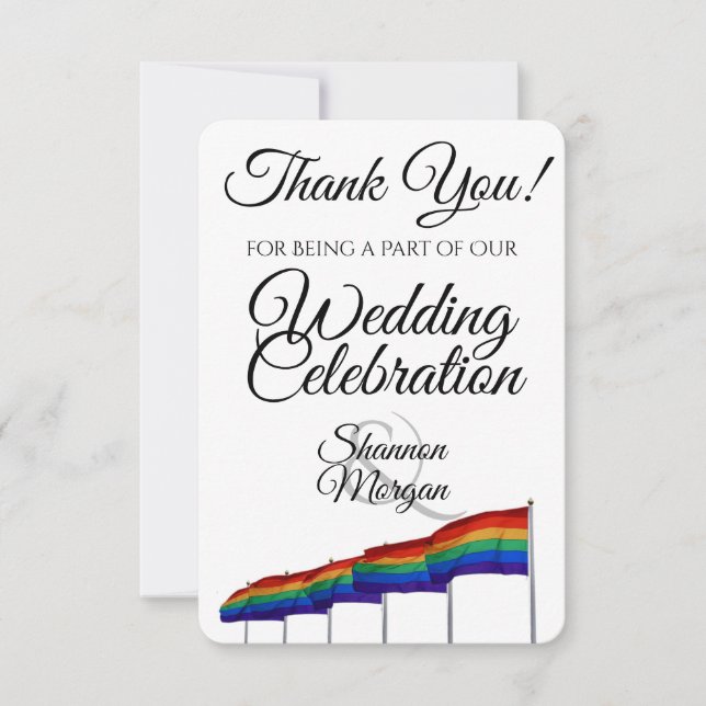 Tarjeta De Agradecimiento Boda de las Banderas Arcoiris del Orgullo Gay (Anverso)