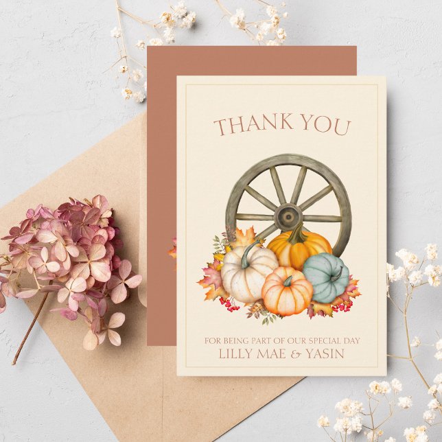 Tarjeta De Agradecimiento Boda de las calabazas de otoño de Rustic Terracott (Subido por el creador)