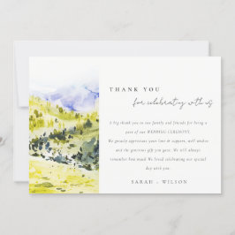 Tarjeta De Agradecimiento Boda de las colinas campestres de color verde amar