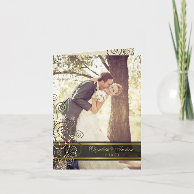 Tarjeta De Agradecimiento Boda de las espirales de boho verde étnico. Gracia (Anverso)