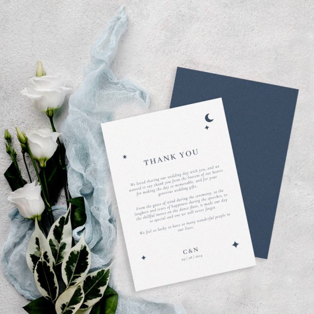 Tarjeta De Agradecimiento Boda de las estrellas de la luna celestial Minimal (Subido por el creador)
