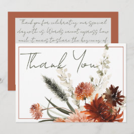 Tarjeta De Agradecimiento Boda de las flores de óxido de terracota rústica