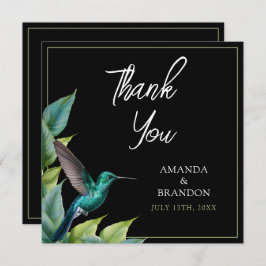 Tarjeta De Agradecimiento Boda de las hojas tropicales de Emerald Hummingbir