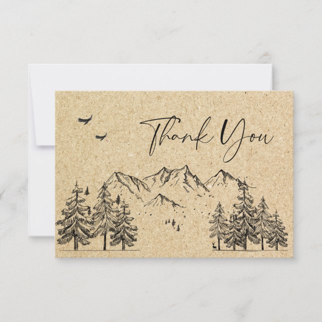 Tarjeta De Agradecimiento Boda de las montañas dibujadas a mano de papel Kra (Anverso)