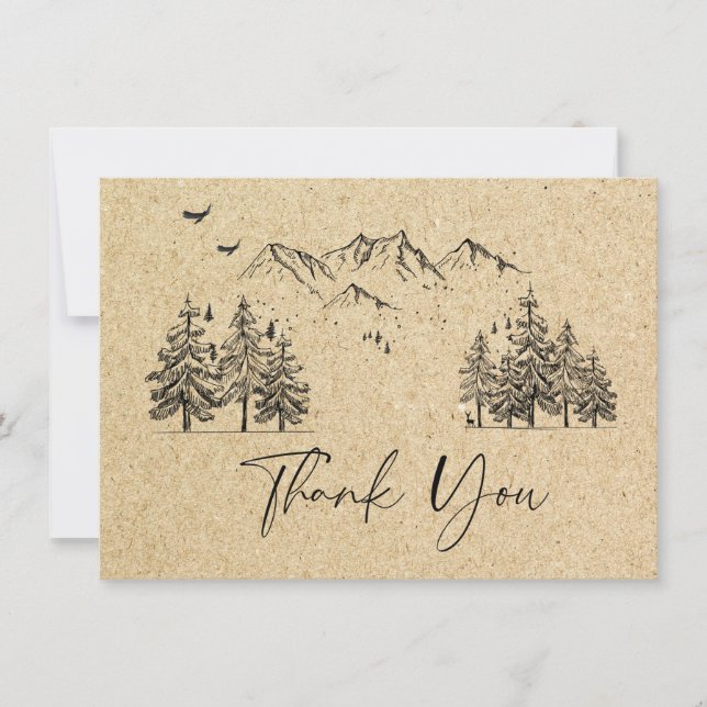 Tarjeta De Agradecimiento Boda de las montañas dibujadas a mano de papel Kra (Anverso)