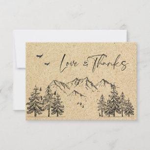 Tarjeta De Agradecimiento Boda de las montañas dibujadas a mano de papel Kra