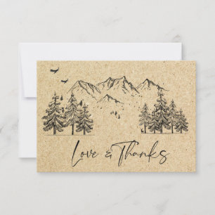 Tarjeta De Agradecimiento Boda de las montañas dibujadas a mano de papel Kra