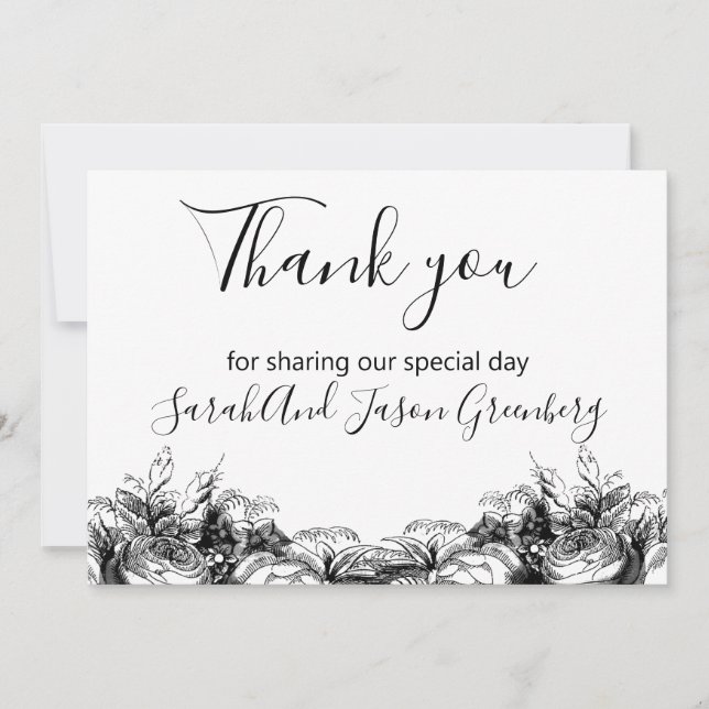 Tarjeta De Agradecimiento Boda De Lavado De Tinta Negra Y Blanca (Anverso)