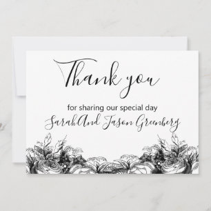 Tarjeta De Agradecimiento Boda De Lavado De Tinta Negra Y Blanca