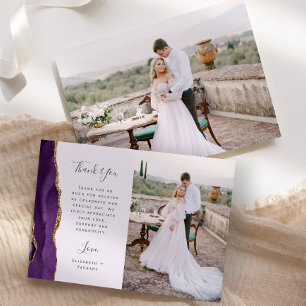 Tarjeta De Agradecimiento Boda de lavadora de oro Purple Agate