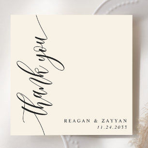 Tarjeta De Agradecimiento Boda de letra de caligrafía crema de marfil
