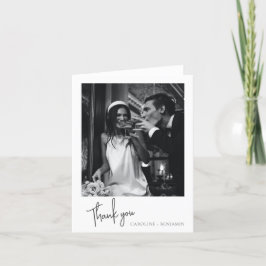Tarjeta De Agradecimiento Boda de letra de guión moderno minimalista foto do