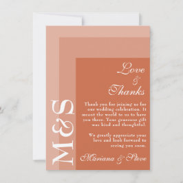 Tarjeta De Agradecimiento Boda de letra inicial moderna de terracota