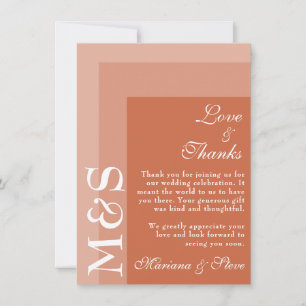 Tarjeta De Agradecimiento Boda de letra inicial moderna de terracota