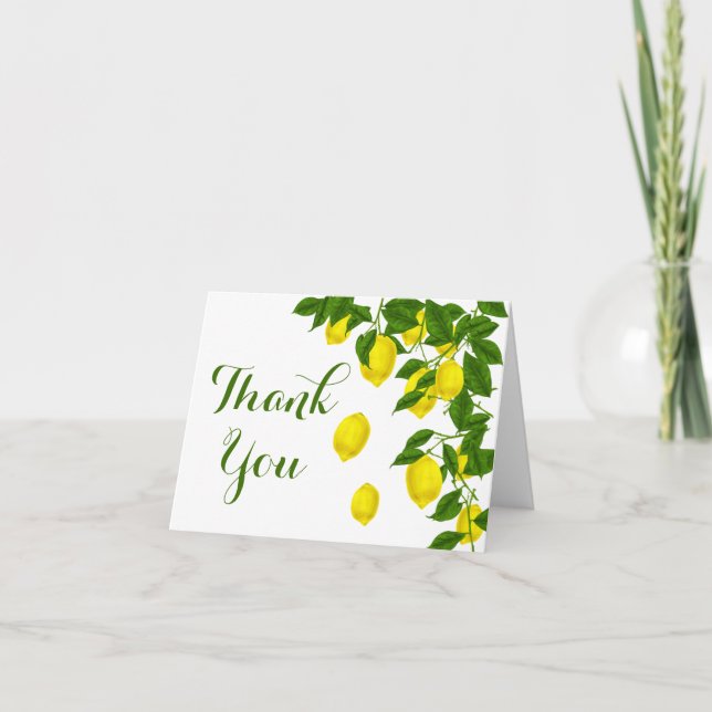 Tarjeta De Agradecimiento Boda de Limón Amarillo Gracias Citrus Verde (Anverso)