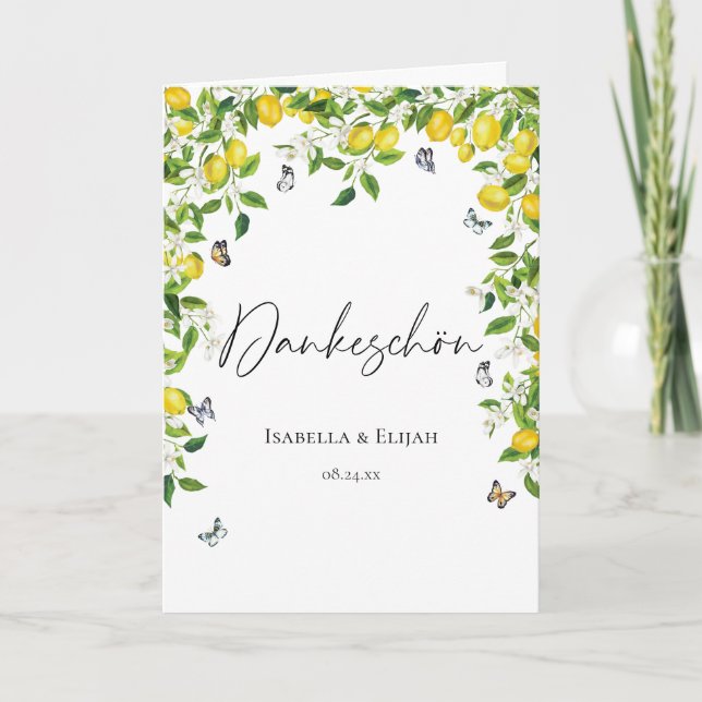 Tarjeta De Agradecimiento Boda de limón de verano alemán (Anverso)