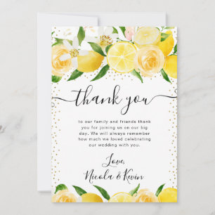 Tarjeta De Agradecimiento Boda de limones y flores de acuarela