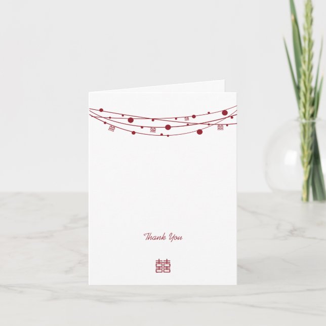 Tarjeta De Agradecimiento Boda De Linternas De Doble Felicidad Gracias Carta (Anverso)