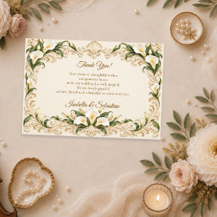 Tarjeta De Agradecimiento Boda de Lirio de Calla Barroco Elegante