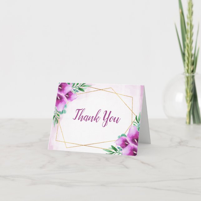 Tarjeta De Agradecimiento Boda de Lirio Geométrico Morado Calla (Anverso)