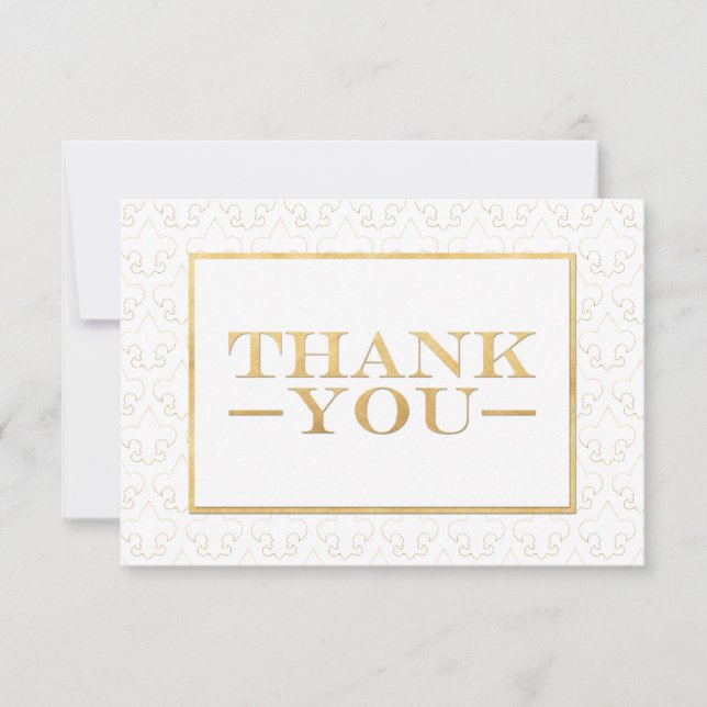 Tarjeta De Agradecimiento Boda De Lis Fleur Blanco Y Oro Gracias Cartas (Anverso)