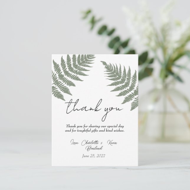 Tarjeta De Agradecimiento Boda de los Fernos Verdes Forestales Gracias (Anverso de pie)