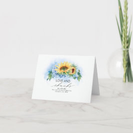Tarjeta De Agradecimiento Boda de los girasoles amarillos y de la hidrangea 