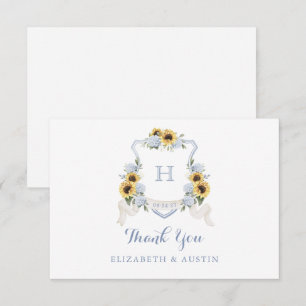 Tarjeta De Agradecimiento Boda de los girasoles Hidrangea azul Escudo Monogr